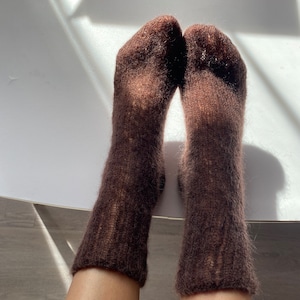 Hand knitted mohair airy socks Cloud image 8