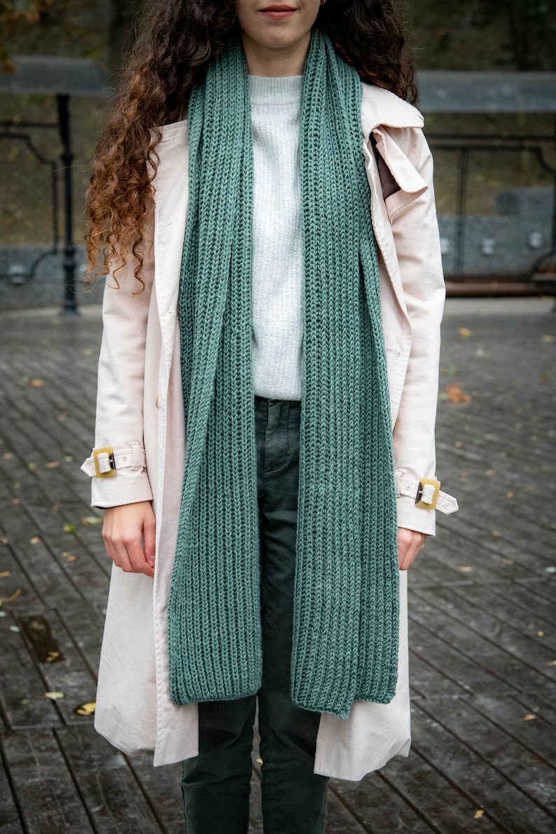 Hand knitted minimalistic wool scarf unisex image 10