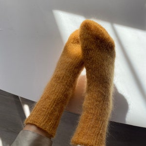 Hand knitted mohair airy socks Cloud image 1