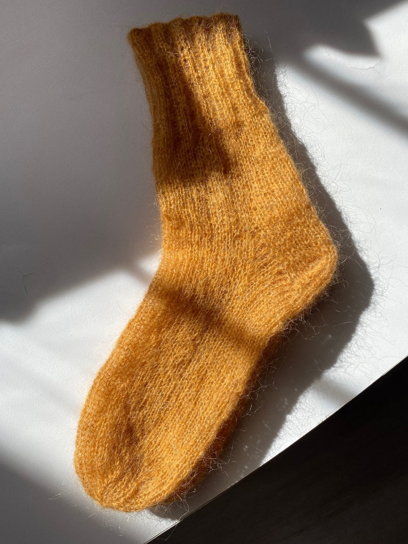 Hand knitted mohair airy socks Cloud image 7