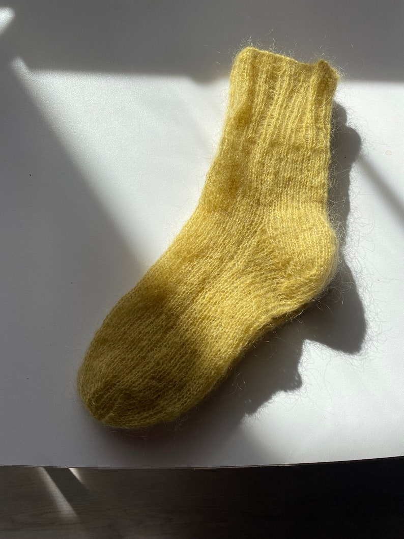 Hand knitted mohair airy socks Cloud image 2
