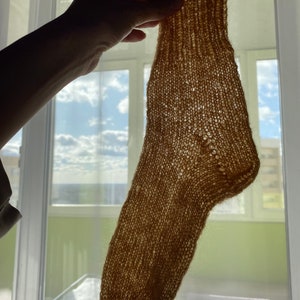 Hand knitted mohair airy socks Cloud image 3