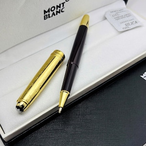 Stylo roller Montblanc Star walker en acier inoxydable à encre brune et bleue dorée
