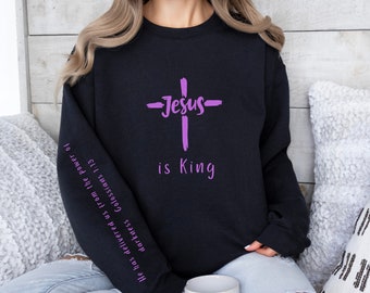 Christian Merch, Jesús es rey sudadera con cuello redondo, ropa cristiana, camisa de adoración, camisa de Jesús es rey, camisa basada en la fe