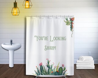 Schattig douchegordijn, cactus douchegordijn, Boho douchegordijn, botanisch douchegordijn, douchegordijn Boho, groen douchegordijn