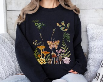 Mushroom Sweatshirt, Moth Sweatshirt, Moth Shirt Mushroom Sweater Moth Sweater Cottagecore Sweatshirt Botanical Sweater Butterfly Sweatshirt