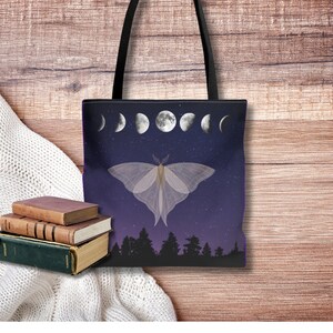 Moth Tote Bag, Luna Moth Bag, Butterfly Tote Bag, Goth Tote Bag, Goblincore Tote, Cottagecore Tote Bag