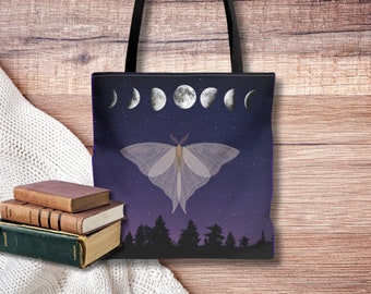 Moth Tote Bag, Luna Moth Bag, Butterfly Tote Bag, Goth Tote Bag, Goblincore Tote, Cottagecore Tote Bag