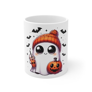 Cute Halloween Ghost Mug, 11oz Witchy Coffee Cup, Spooky Drinkware, Autumn Decor, Trick or Treat Gift