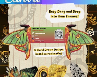 Moth Butterfly Shaped Business Card Template, Canva Editable Folded Cards Interactive QR Code Business Card | Human-made designs