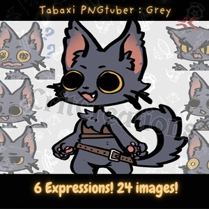Grey Tabaxi PNGtuber Avatar: Animated Cat PNGTuber (Veadotube Mini) 6 expressions