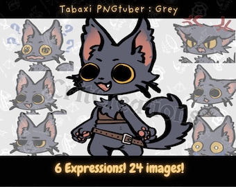 Grey Tabaxi PNGtuber Avatar: Animated Cat PNGTuber (Veadotube Mini) 6 expressions