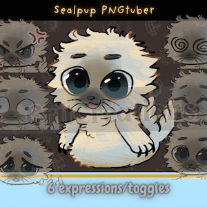 Chibi Seal Pup PNGtuber Avatar | Veadotube mini | voice-activated animated | 6 expressions