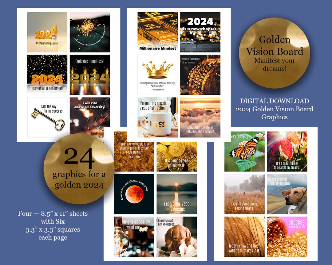 Vision Board Cards Printable Affirmation Cards for a Golden 2024 - Etsy