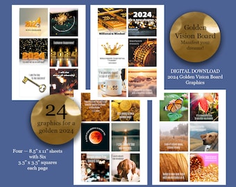 Vision Board Cards — Printable Affirmation Cards for a Golden 2024