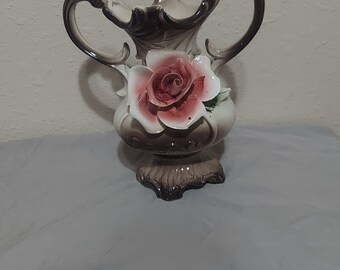 Handcrafted Italian Porcelain Vase - Vintage Capodimonte 8" Flower Vase - Hand Painted Italian floral decor