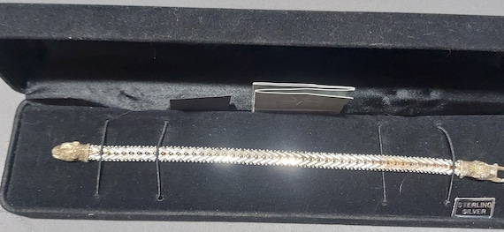 Ladies Vintage Sterling Silver Snake Bracelet - E… - image 1