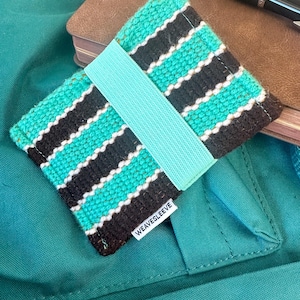 Dark Brown/Turquoise/White Wallet 100% Handwoven - WeaveSleeve Minimalist Card Holder