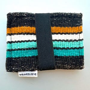 Black/Turquoise/Gold/White Wallet 100% Handwoven - WeaveSleeve Minimalist Card Holder