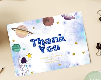 First Trip Around the Sun Thank You Card Editable Template Perfect for 1st Birthday Boy Outer Space Theme Birthday
