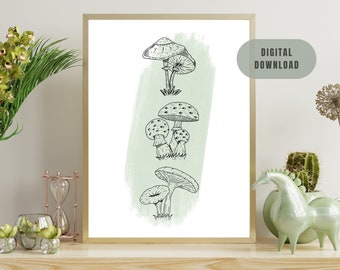 Mushroom Sketch, Fungi Wall Art, Mushrooms Poster, Fungus Art, Garden Mushrooms, Instant Digital Download for Nature Lovers