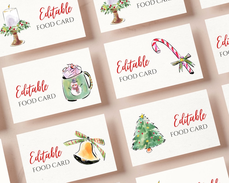 Editable Food Card Template, Printable Christmas Buffet Labels, Holiday ...