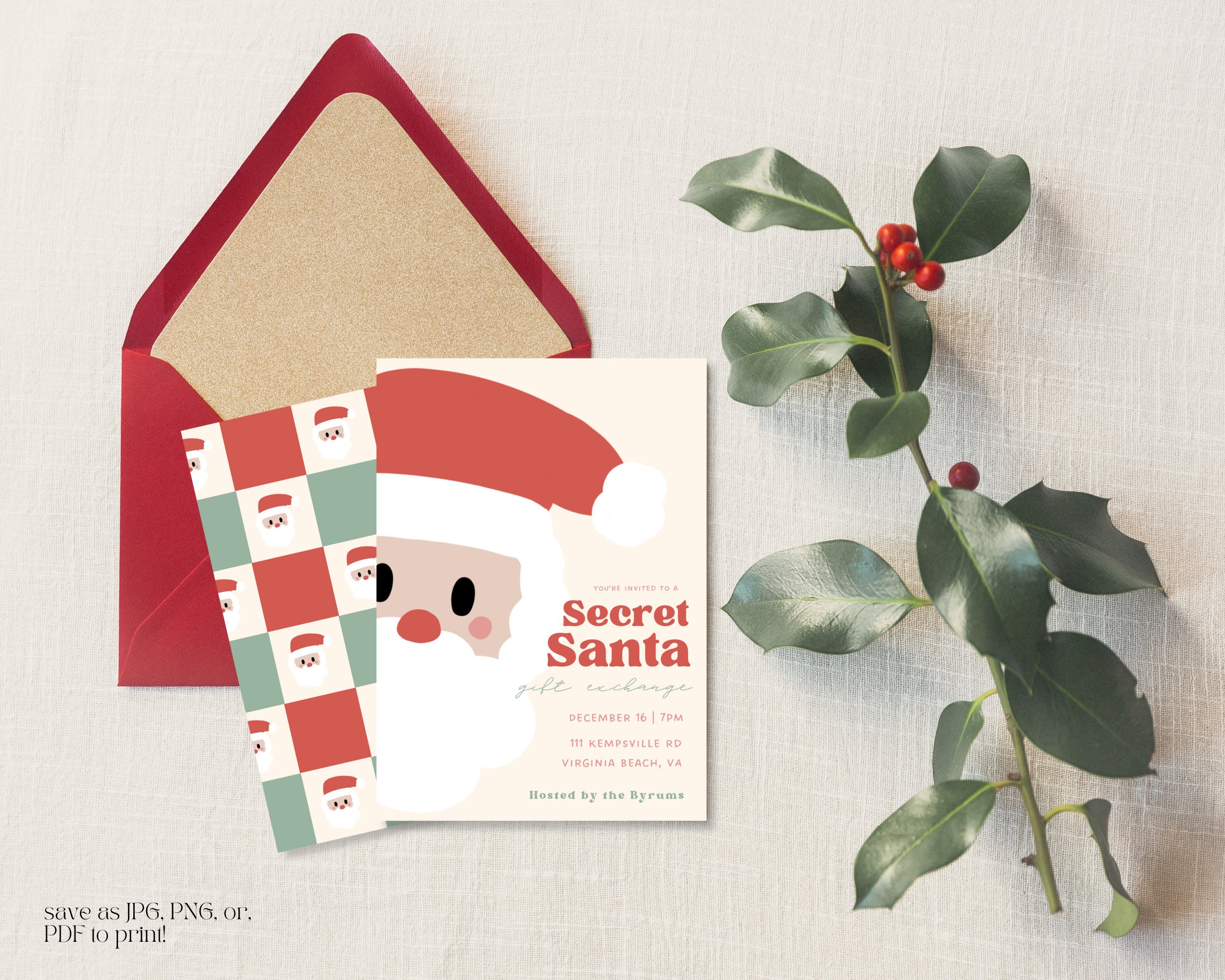 Retro Secret Santa Invitation Template Christmas Gift Exchange Invite