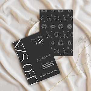 Leo Season Birthday Invitation, Zodiac Horoscope Editable, Birthday Party Invite, Themed Event, Constellation Pattern, Canva Template