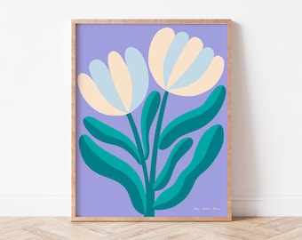 Simple Modern Flowers, Soft Purple Wall Art, Flower Illustration, Purple Decor, Cheerful Print, Set