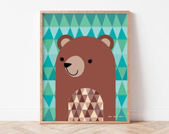 Friendly Bear Poster, Nursery Wall Art, Children’s Room Decor, Wall Art Printable