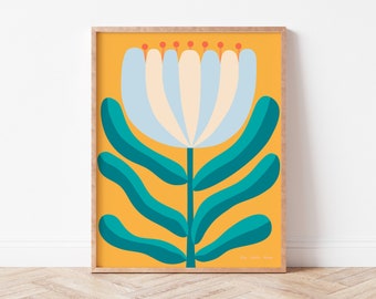 Simple Modern Flower, Yellow Wall Art, Flower Illustration, Bright Yellow Decor, Cheerful Print