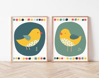 Birdies Wall Art Set, Cute Wall Decor, Digital Printable