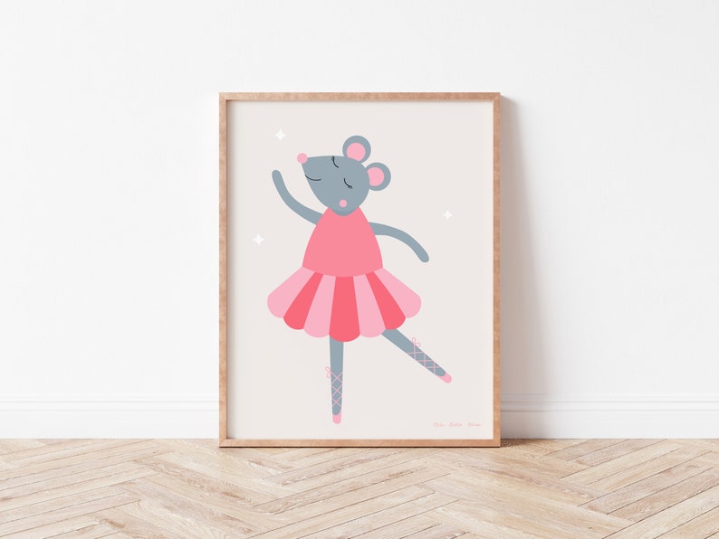 Dancing Mouse No 3 Nursery Wall Art, Mouse Ballet, Girl Bedroom Printable, Childrens Bedroom Decor, Cute Mouse Illustration image 1