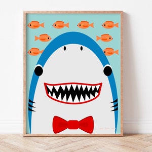 Salut requin !, requin et poisson amicaux, décoration de chambre à coucher pour enfants sur le thème de l'océan, illustration de chambre d'enfant Sea Life, art mural pour enfants