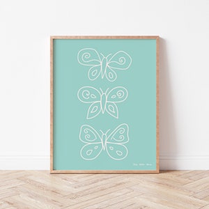 Mint Butterflies Set, Line Art, Minimalist Nursery Wall Art, Simple Illustration for Nursery or Girls Bedroom. image 3