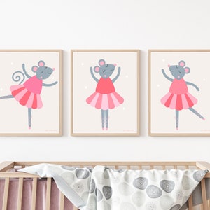 Dancing Mouse No 3 Nursery Wall Art, Mouse Ballet, Girl Bedroom Printable, Childrens Bedroom Decor, Cute Mouse Illustration image 3