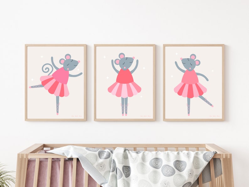Dancing Mouse No 3 Nursery Wall Art, Mouse Ballet, Girl Bedroom Printable, Childrens Bedroom Decor, Cute Mouse Illustration image 3