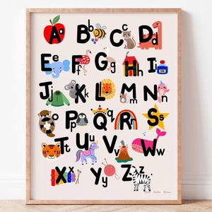 Póster imprimible digital del alfabeto INGLÉS, letras educativas para colgar en la pared, aprendizaje para niños pequeños, decoración colorida, neutral en cuanto al género