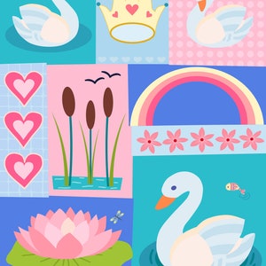 Swans Girl Nursery Decor, Toddler Wall Art, Childrens Bedroom Printable, Pink Princess Swan Theme image 2