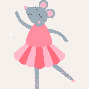 Dancing Mouse No 3 Nursery Wall Art, Mouse Ballet, Girl Bedroom Printable, Childrens Bedroom Decor, Cute Mouse Illustration image 2