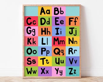 Impresión digital del alfabeto arcoíris colorido • Póster Montessori ABC para niños • Arte mural para guardería y aula • Descarga instantánea