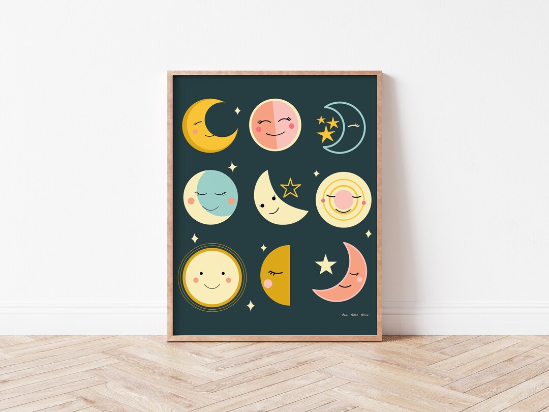 Happy Moons Nursery Wall Art — Cute Childrens’ Printable Moon Decor ...