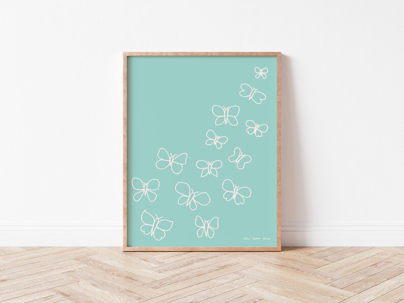 Mint Butterflies Set, Line Art, Minimalist Nursery Wall Art, Simple Illustration for Nursery or Girls Bedroom. image 2