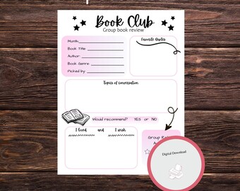 Book Club Group Book Review Form