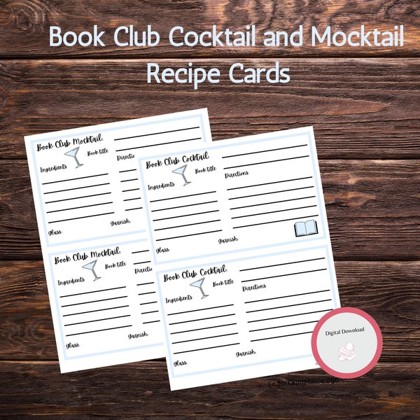 Book Club Cocktail & Mocktail Recipe Cards