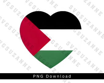 May include: A heart-shaped graphic of the Palestinian flag. The flag is black, white, red, and green. The colors are arranged in horizontal stripes with a red triangle on the hoist side.