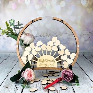 Księga gości na baby shower SUNNY Pudełko na wrzutkę Znak do księgi gości na urodziny Baby shower Znak do księgi gości Urocza księga gości na baby shower
