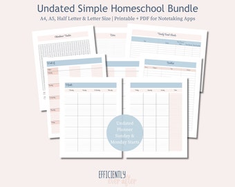 Undated Simple Homeschool Planner Bundle Teacher Lesson Planner Printable Homeschool Schedule Read Aloud Log & Curriculum Booklist