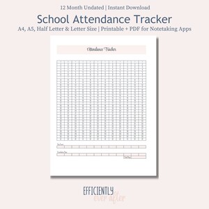 Undatierter Schulanwesenheits-Tracker für Homeschool Anwesenheitsliste Blankoanwesenheitstracker Einfacher Homeschool-Planer Printable