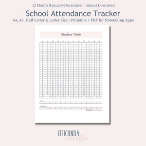 Anwesenheitsliste Printable & Notizen App PDF Homeschool Anwesenheitsliste Homeschool Planner Druckbare Schulbesuchsliste Jan-Dez